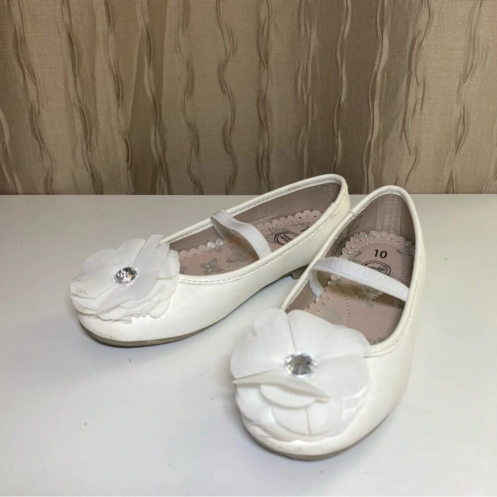 🌺Wonder Nation Girl’s 10 Dressy White Ballet Flat Flower